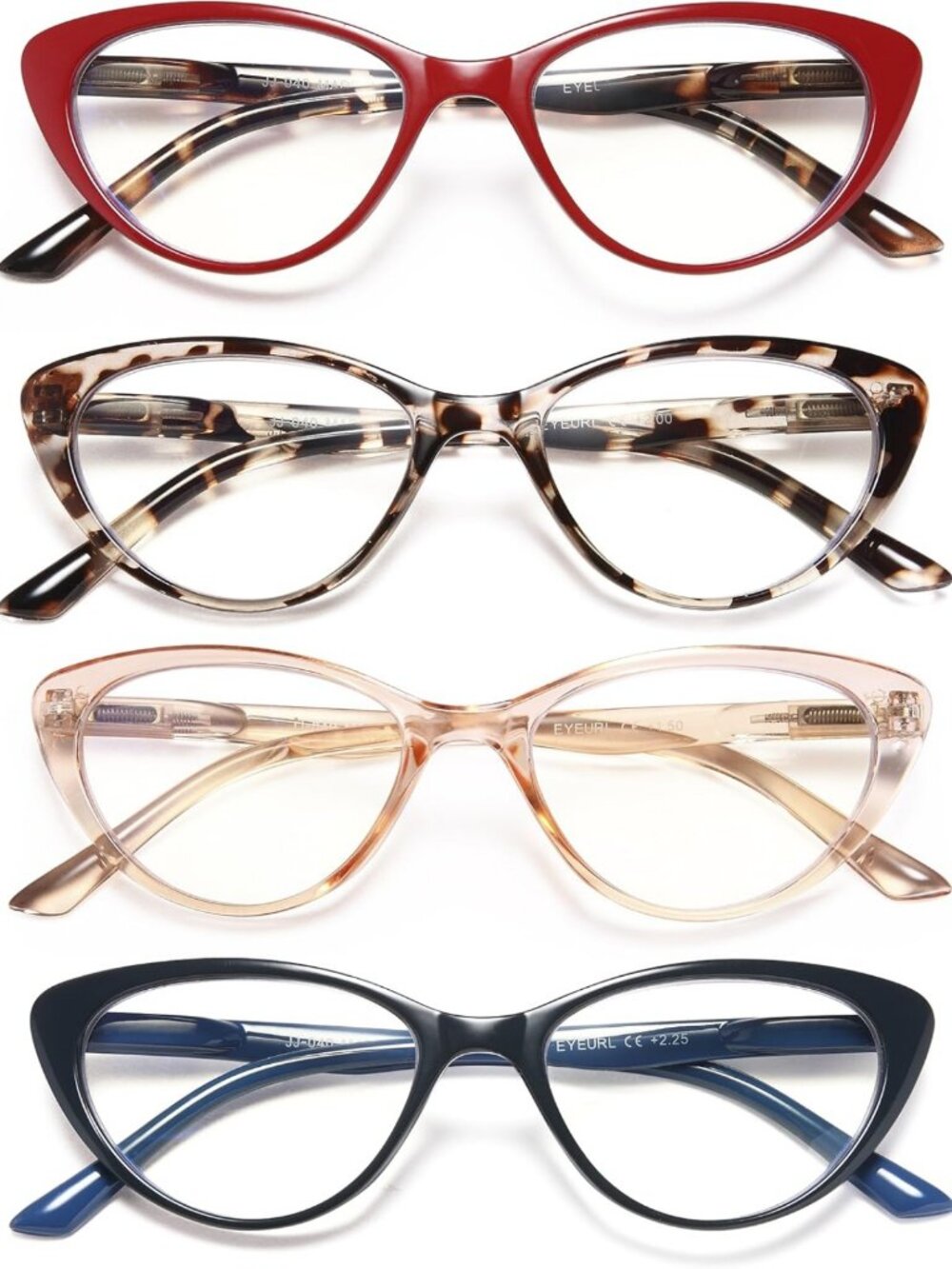 Stylish 4-Pack Cat Eye Reading Glasses for Women | Blue Light Blocking 1.5x